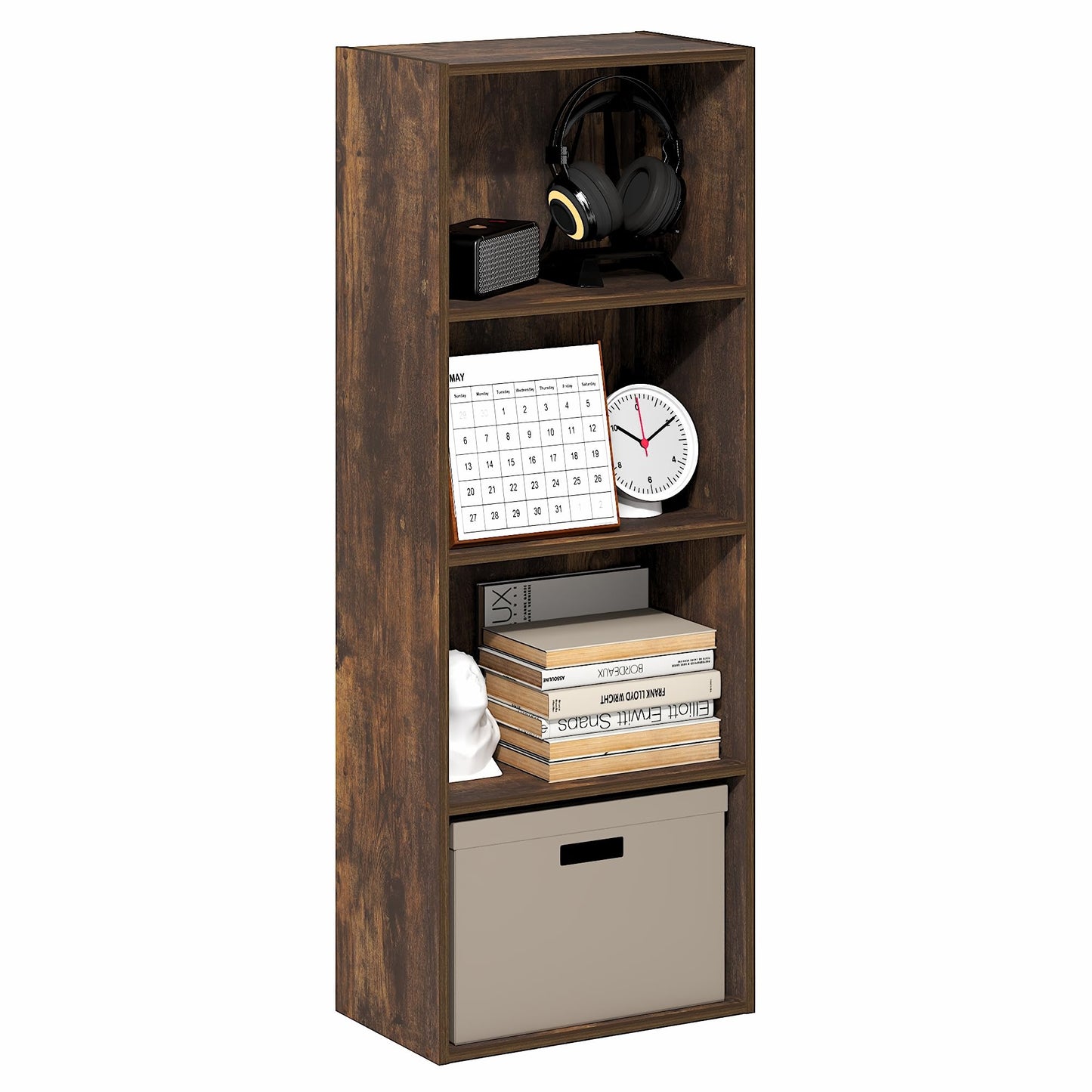 Tiered Wood Bookshelf with Open Storage Shelves for Home & Office