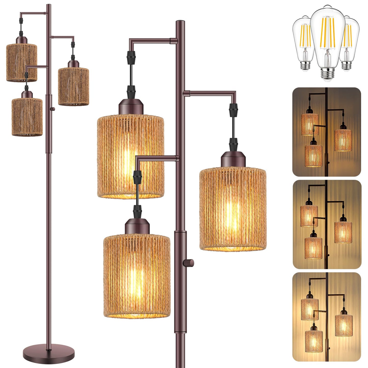 Hotsonic 72" Tall Boho Floor Lamp-Black