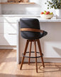 Mid Century Modern Swivel Bar Stools with Faux Leather Upholstery & Walnut Legs