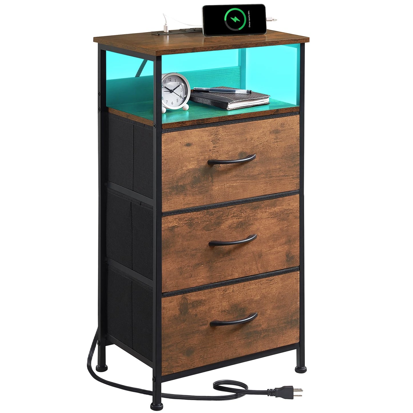 Somdot Nightstands with Charging Station & LED Light