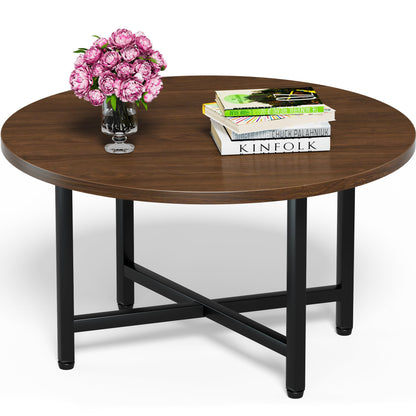 Round Coffee Table with Metal Frame for Living Room & Office