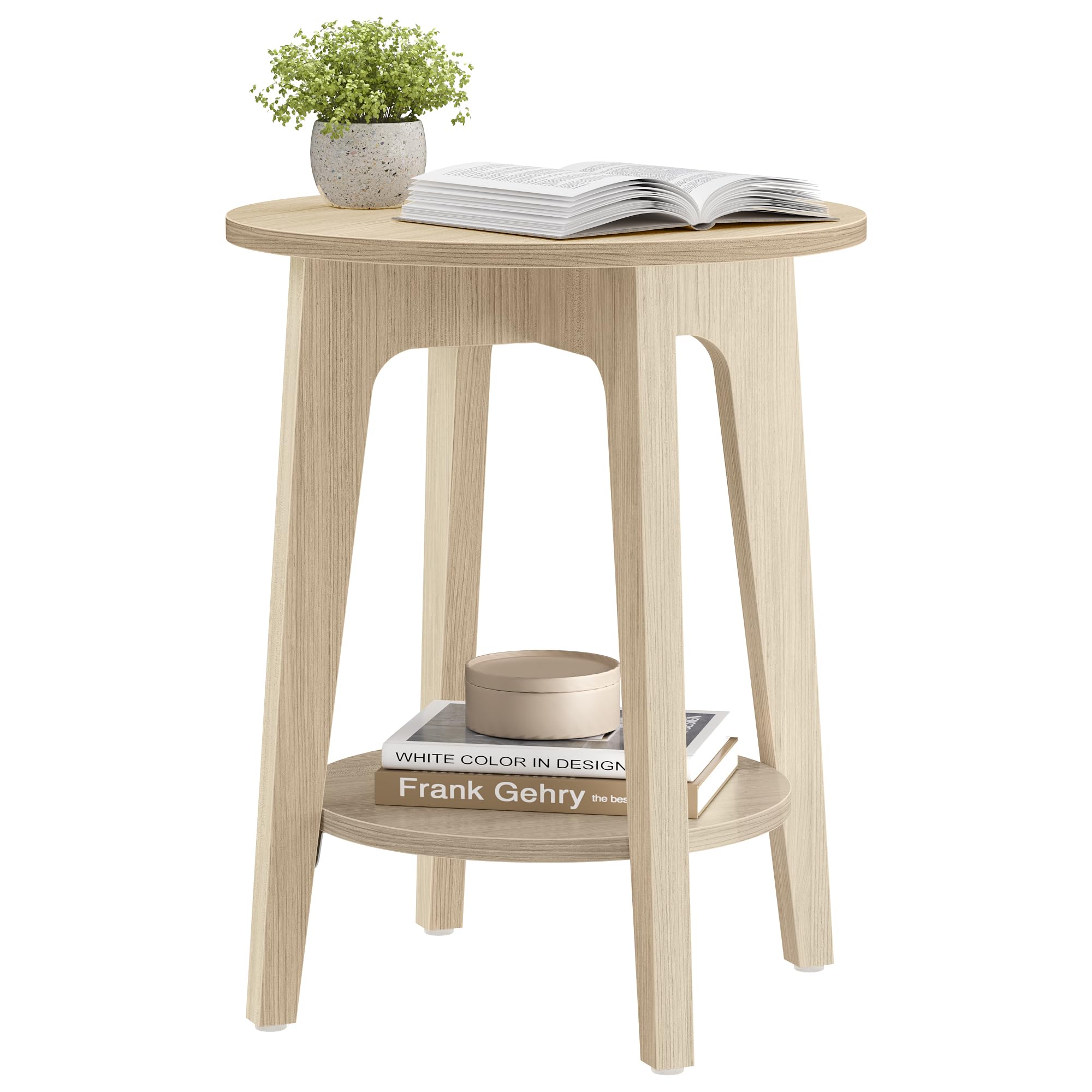 2-Tier Round Side Table with Tapered Legs for Small Spaces