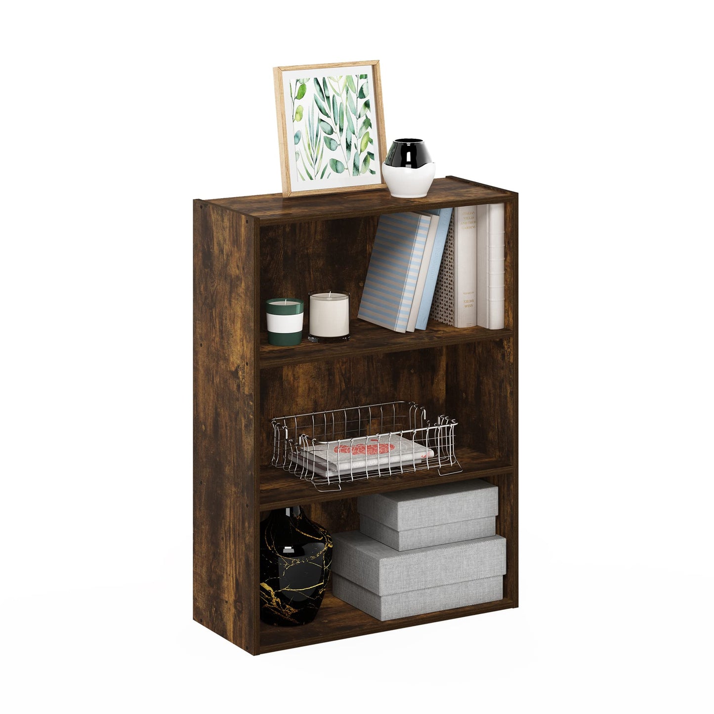 Tiered Wood Bookshelf with Open Storage Shelves for Home & Office