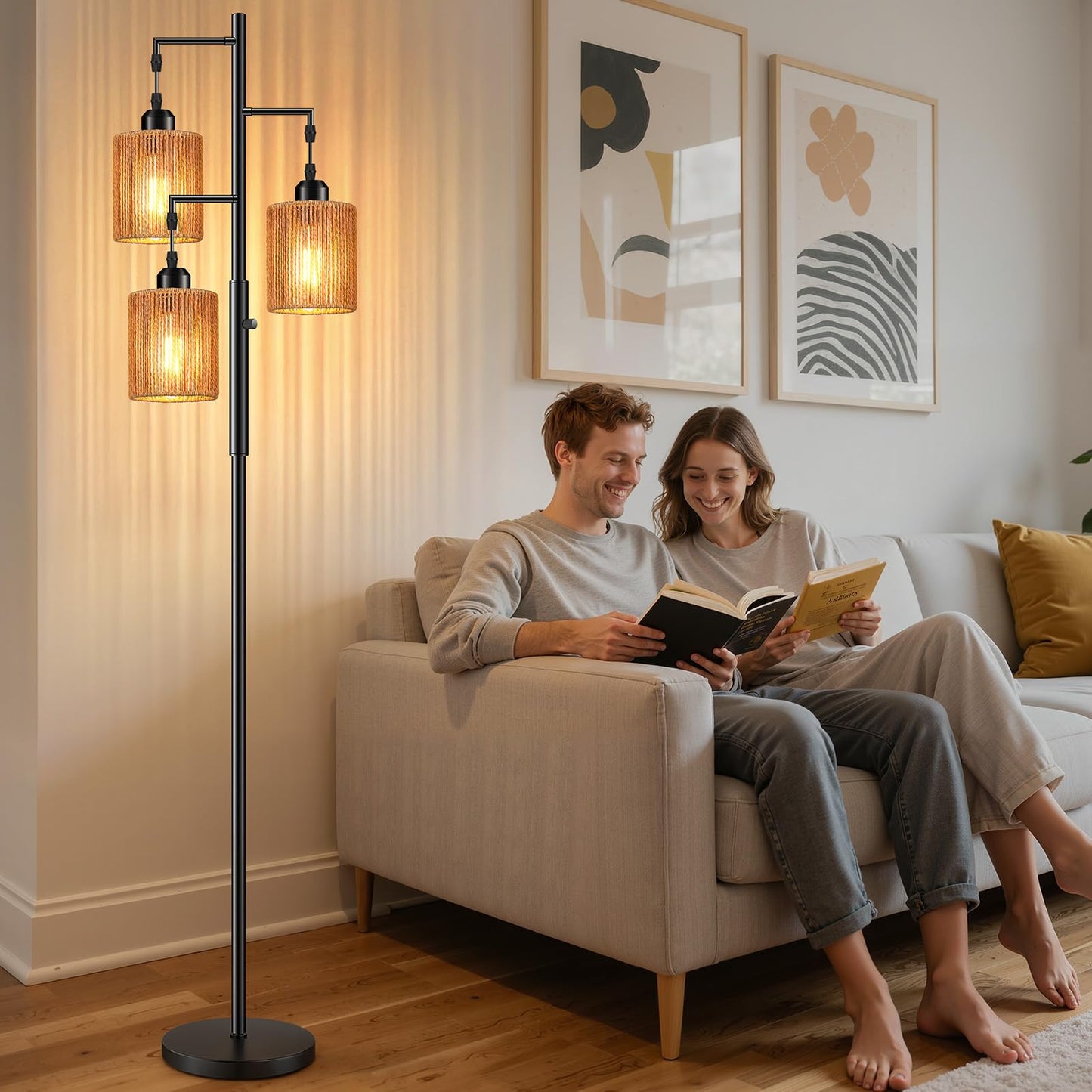 Hotsonic 72" Tall Boho Floor Lamp-Black