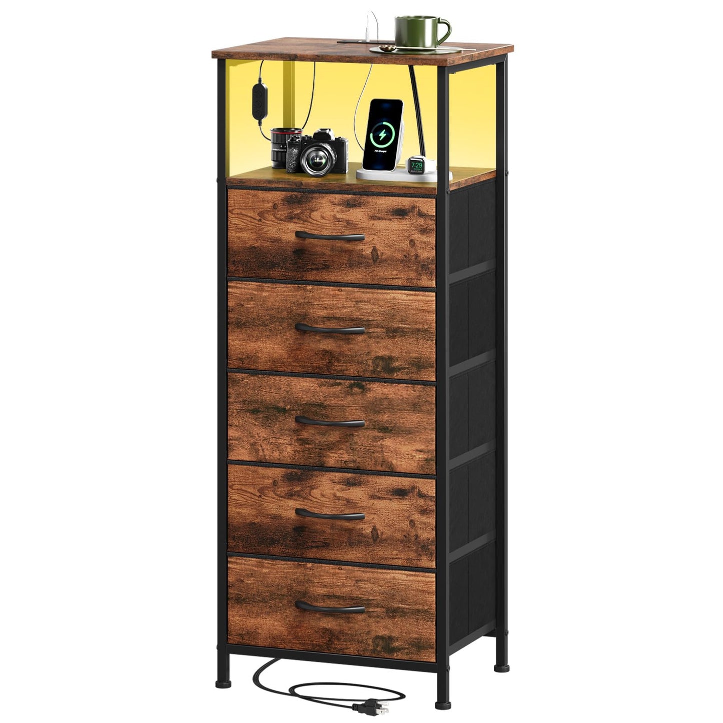 Somdot Nightstands with Charging Station & LED Light