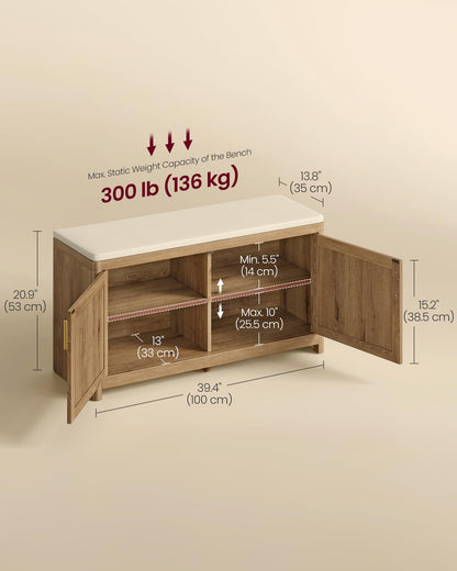 VASAGLE Shoe Bench with Cushion, Entryway Storage Bench