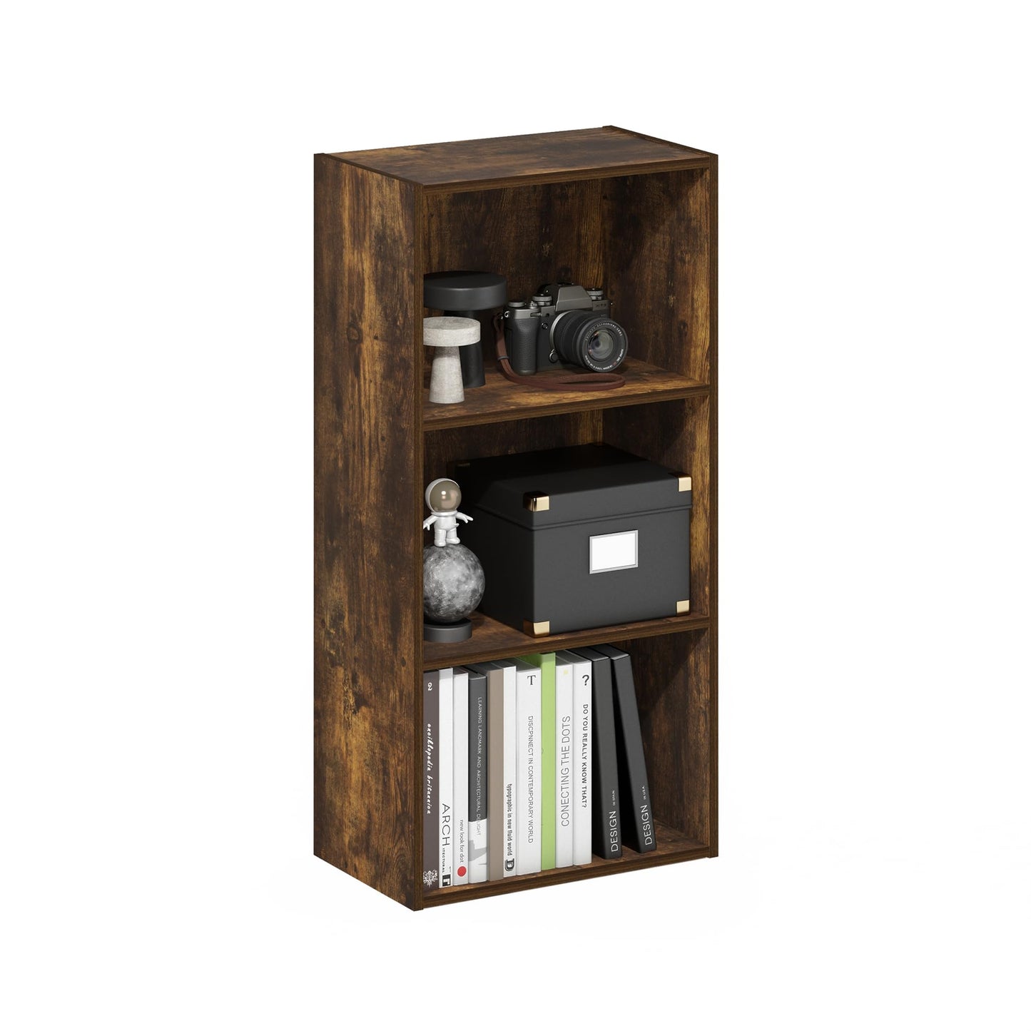 Tiered Wood Bookshelf with Open Storage Shelves for Home & Office