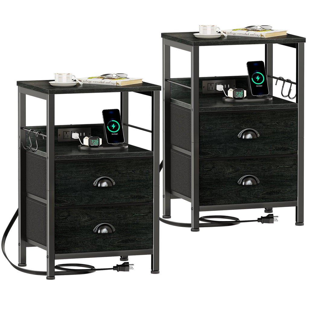 Furologee Nightstands Set of 2 with Charging Station