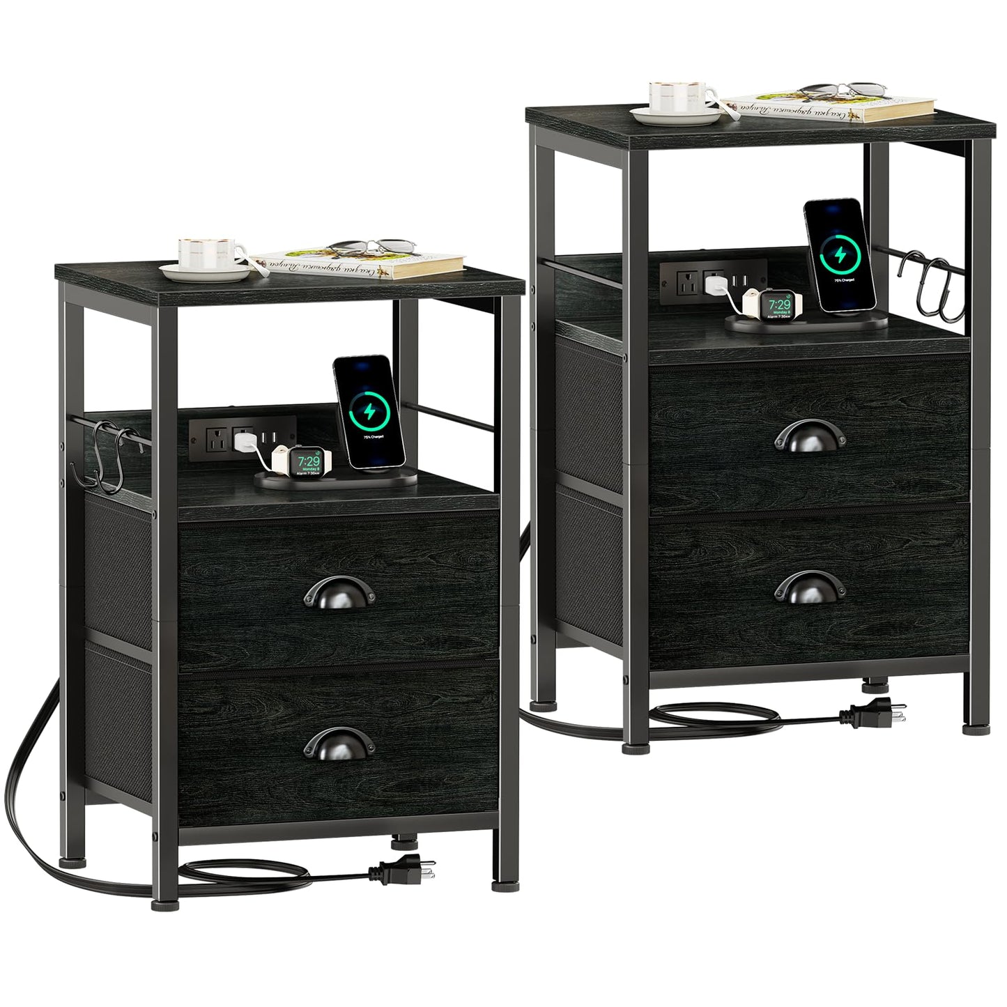 Furologee Nightstands Set of 2 with Charging Station