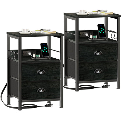Furologee Nightstands Set of 2 with Charging Station