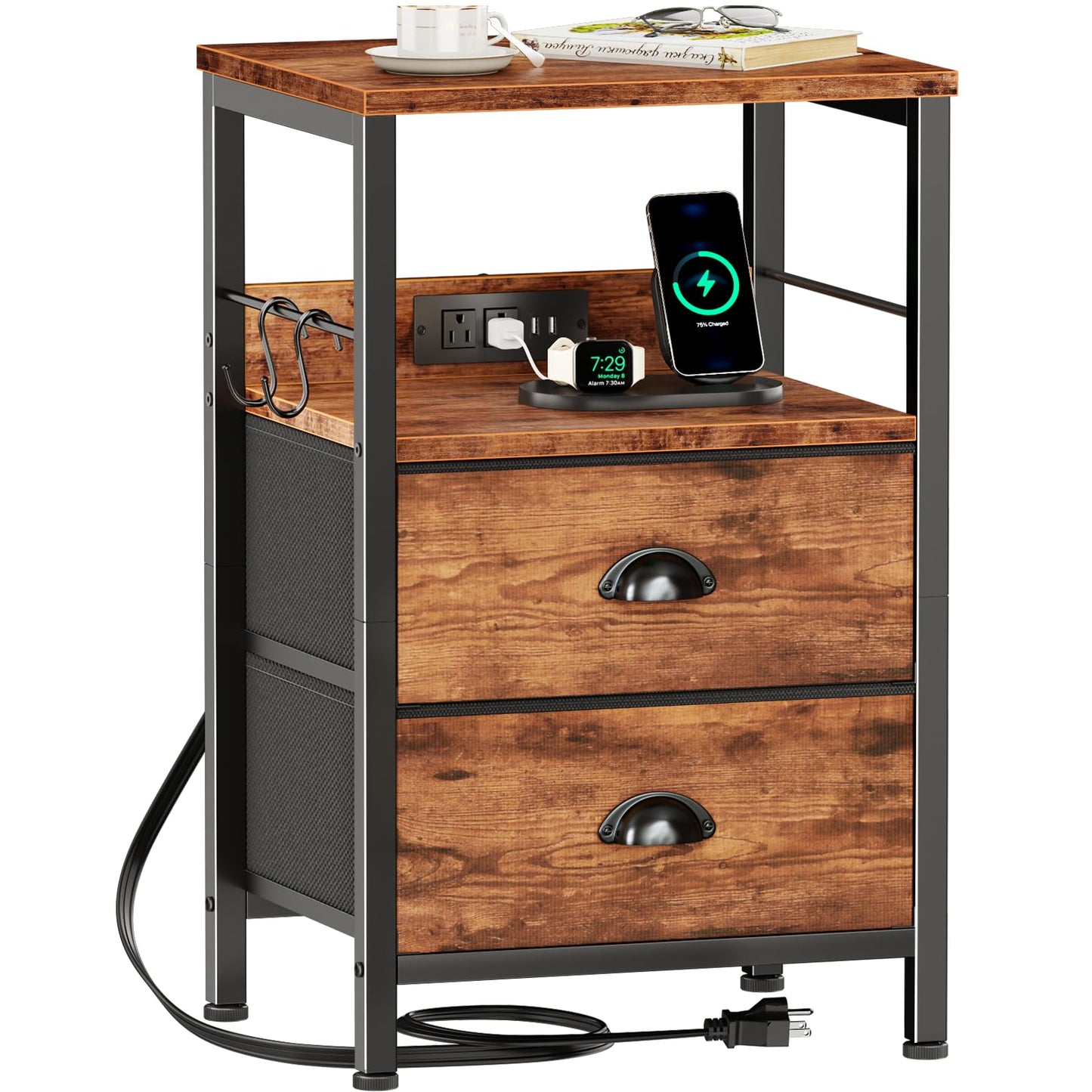 Furologee Nightstands Set of 2 with Charging Station