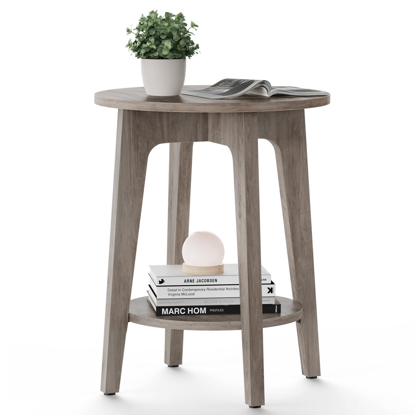 2-Tier Round Side Table with Tapered Legs for Small Spaces