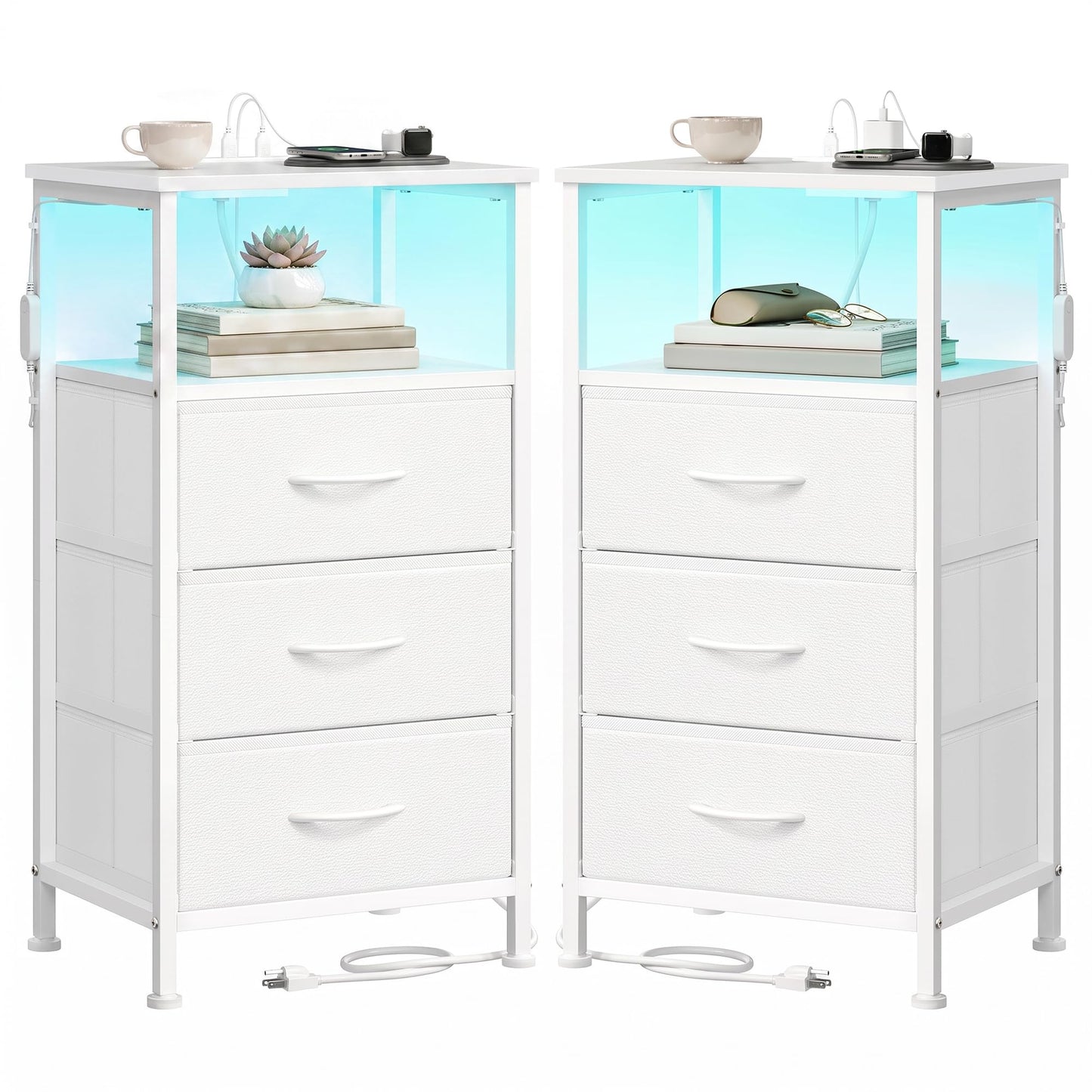 Nightstand with Charging Station and Adjustable LED Lights