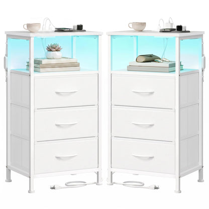 Nightstand with Charging Station and Adjustable LED Lights