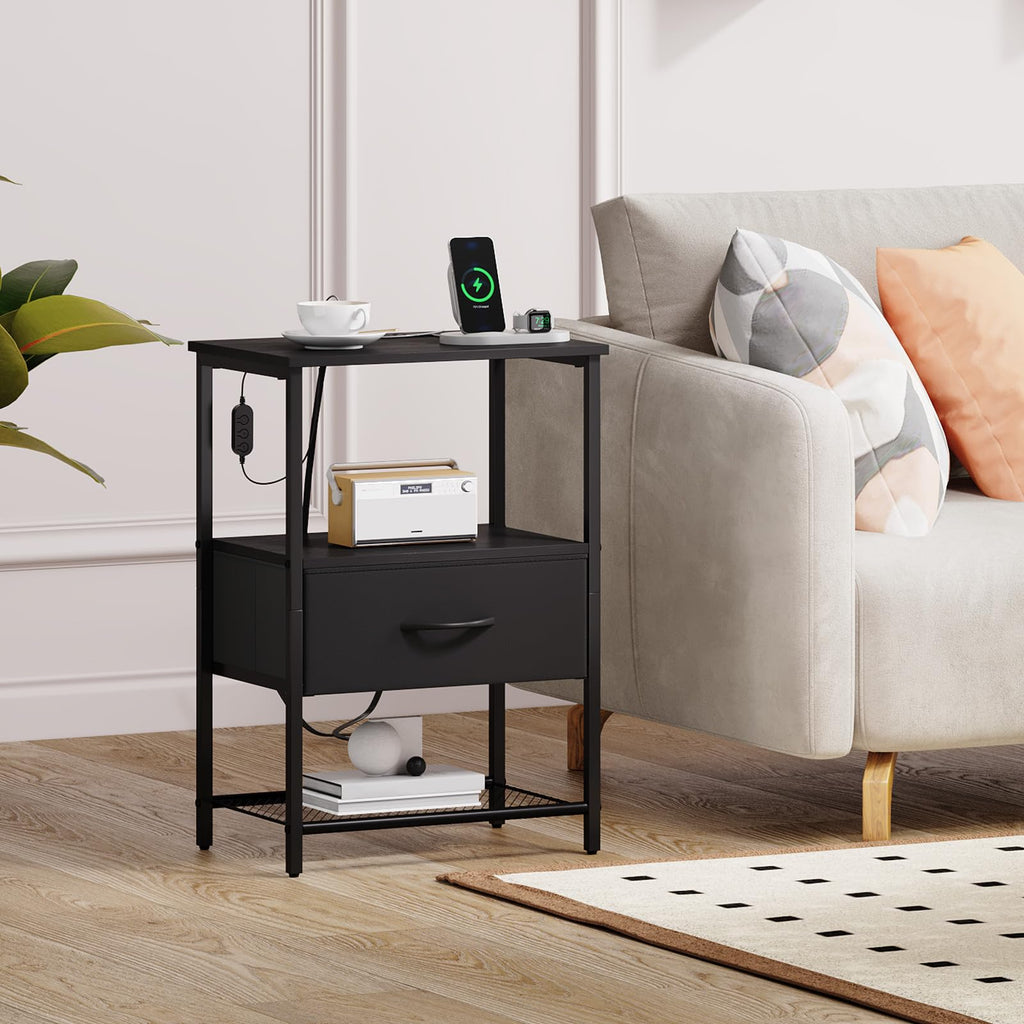 Somdot Nightstands with Charging Station & LED Light