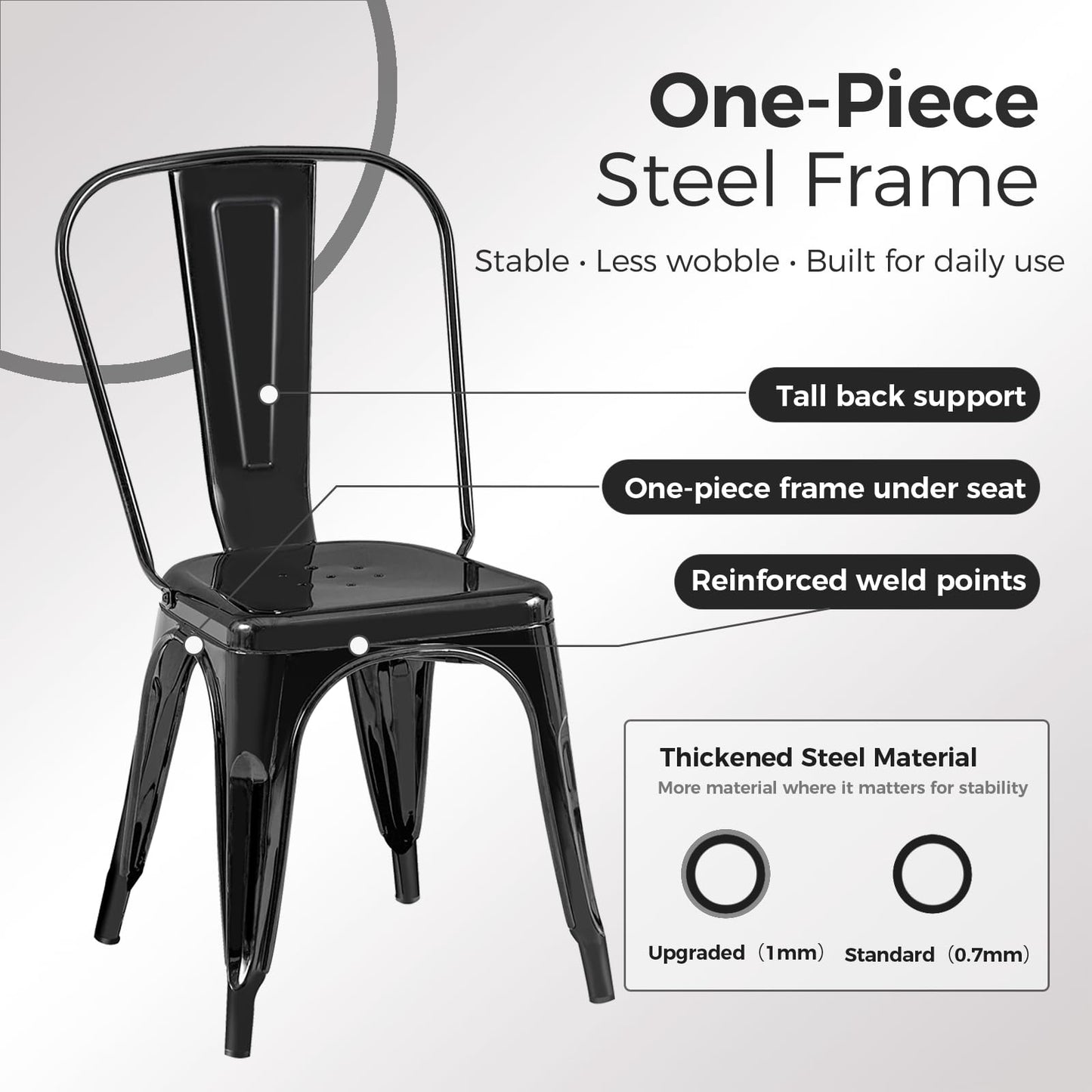Rivbuio Metal Dining Chairs with Backrest, Stackable, Color, 2 Pack
