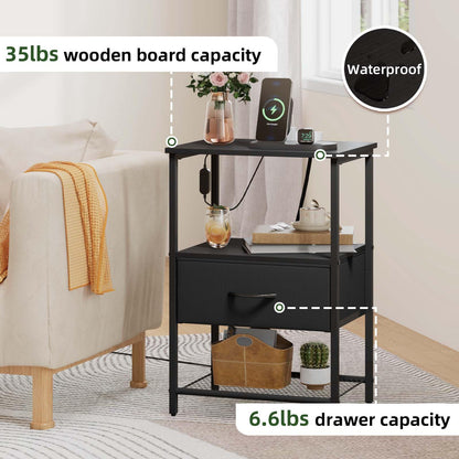 Somdot Nightstands with Charging Station & LED Light