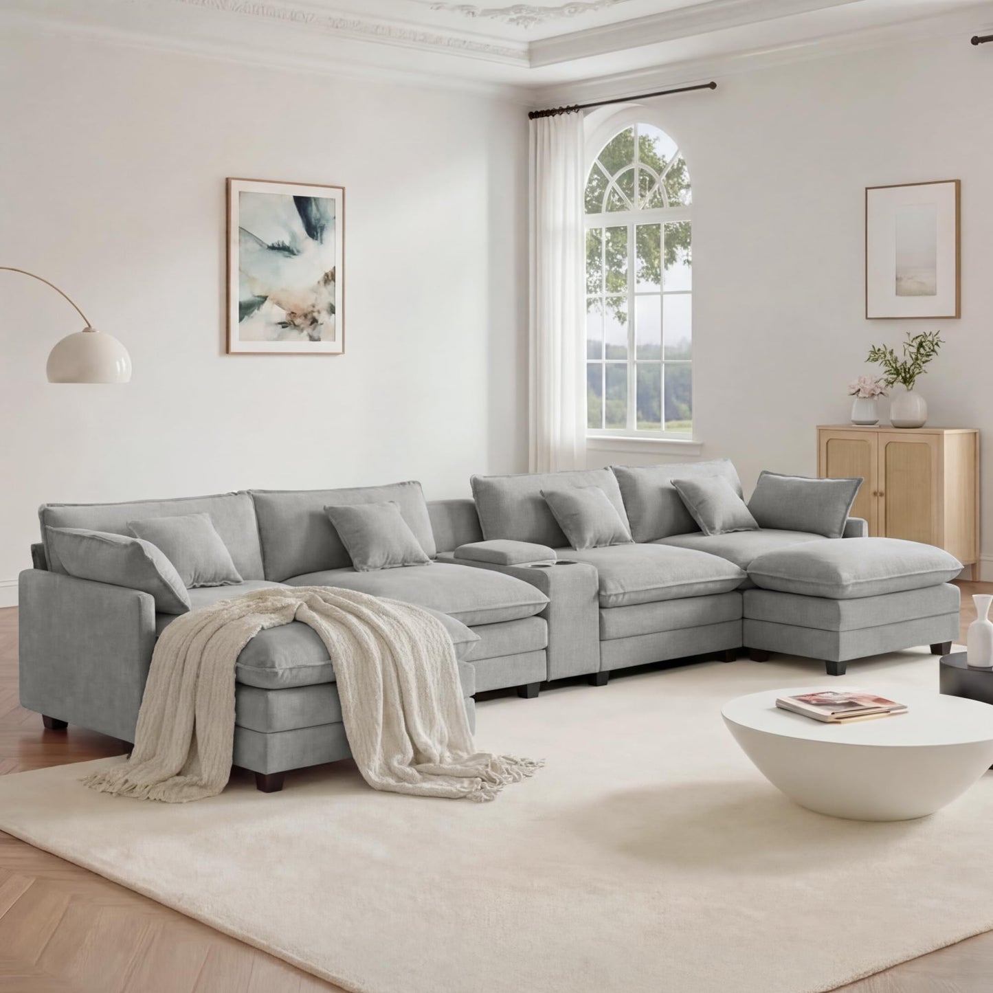 Oversized Modular Sectional Sofa with Storage Console & Ottoman