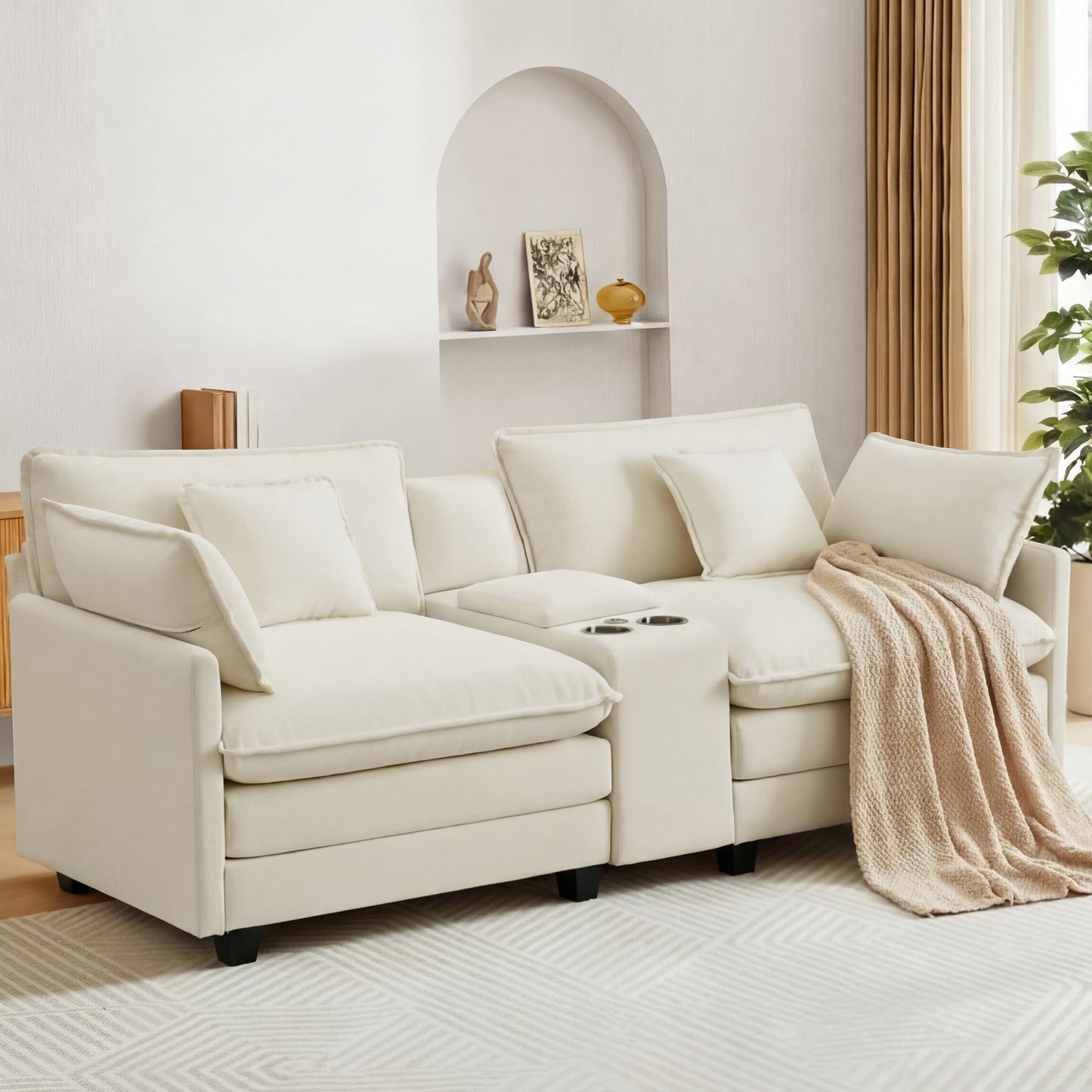 Oversized Modular Sectional Sofa with Storage Console & Ottoman