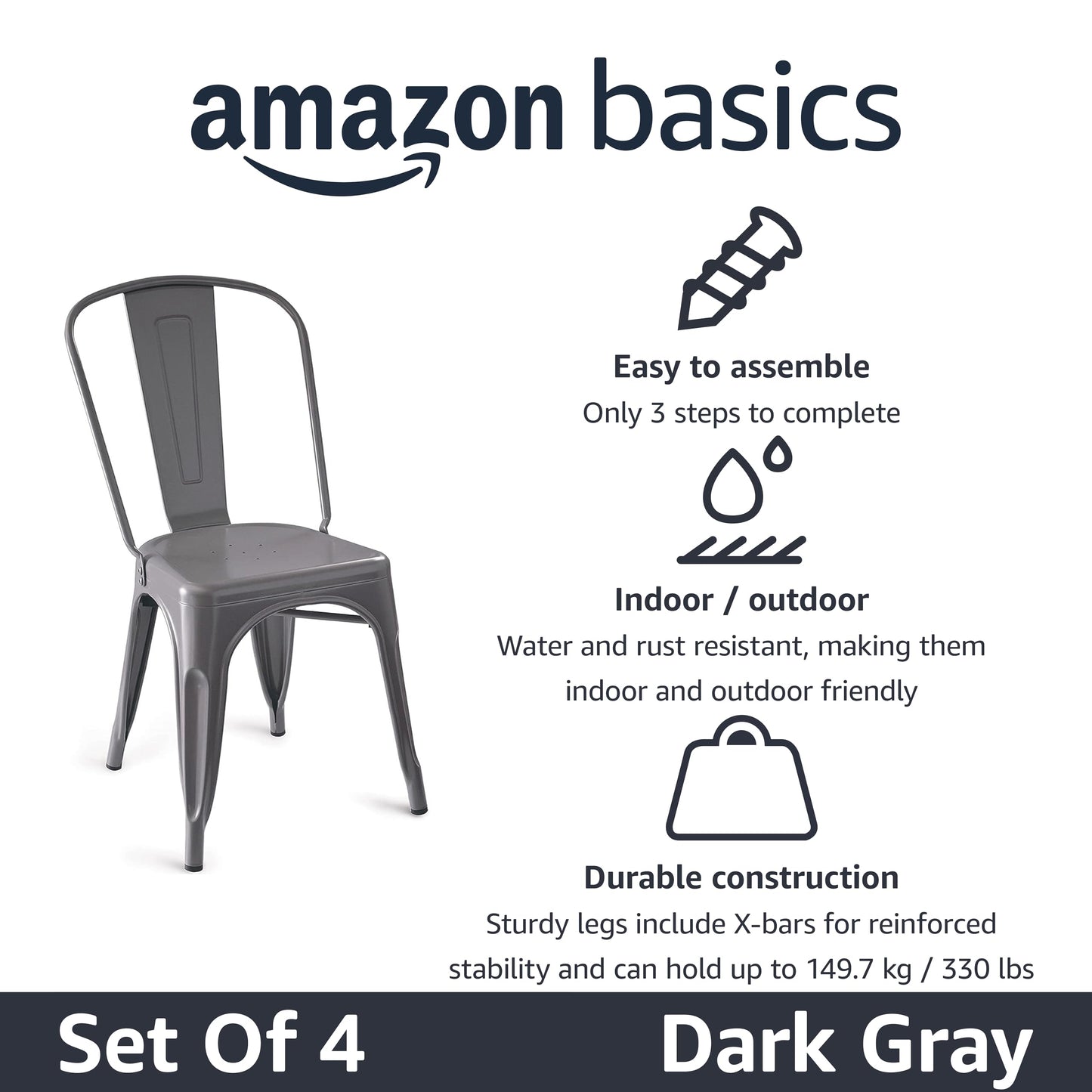 Metal Dining Chair with Durable Stackable Design for Dining & Kitchen