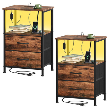 Somdot Nightstands with Charging Station & LED Light