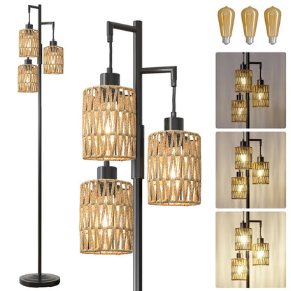 Industrial Boho Tall Floor Lamp for Living Room, Bedroom & Office