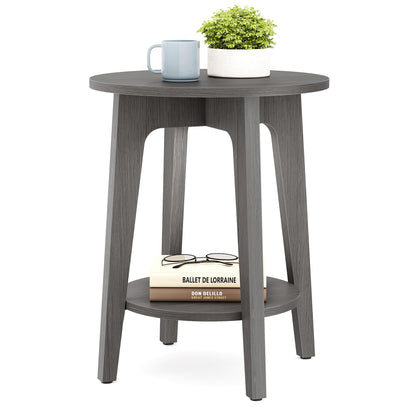2-Tier Round Side Table with Tapered Legs for Small Spaces