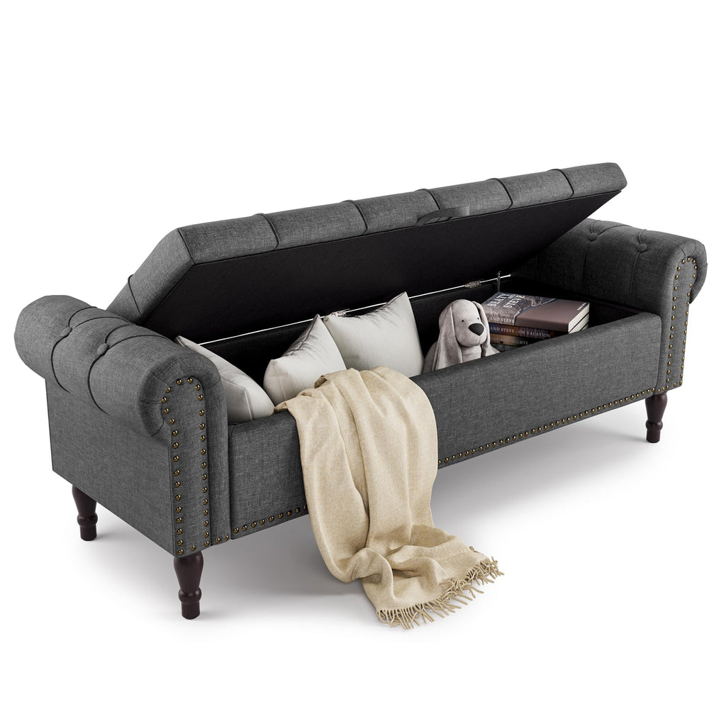 Linen Storage Bench with Rolled Arms and Tufted Design for Bedroom & Entryway