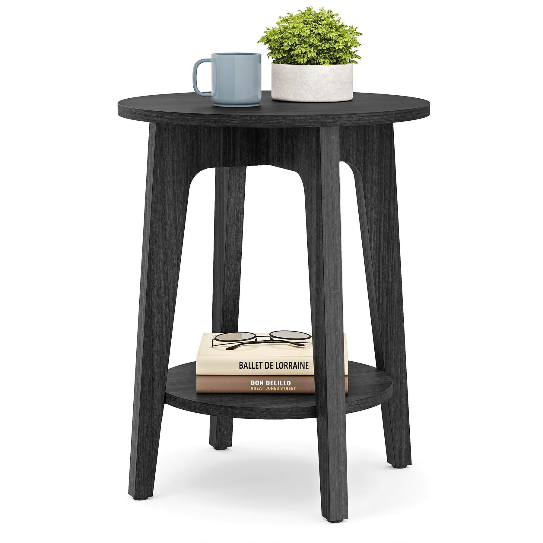 2-Tier Round Side Table with Tapered Legs for Small Spaces