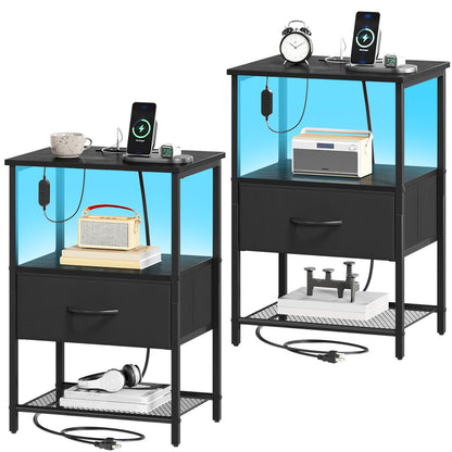 Somdot Nightstands with Charging Station & LED Light