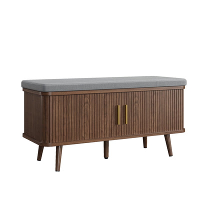 Decofy Storage Bench with Cushion and Sliding Doors