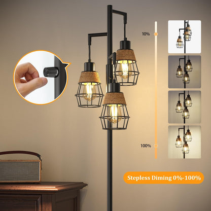 Industrial Boho Tall Floor Lamp for Living Room, Bedroom & Office