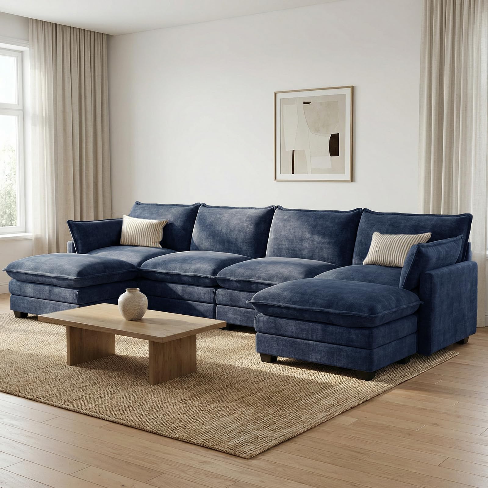 Modular U Shaped Sectional Sofa with Movable Ottoman & Pillows