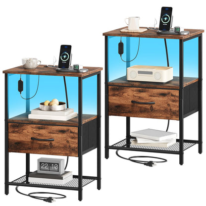 Somdot Nightstands with Charging Station & LED Light