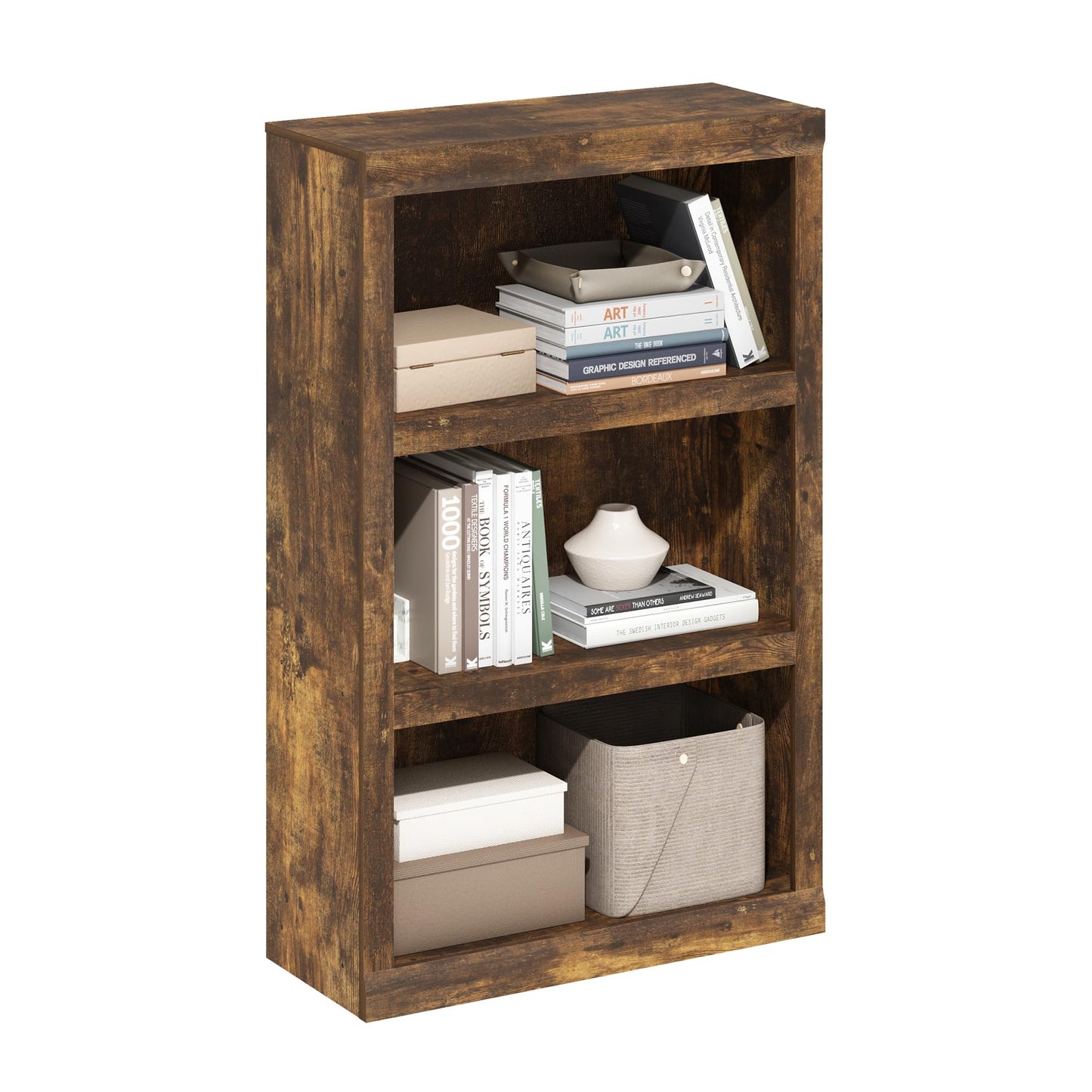 Tiered Wood Bookshelf with Open Storage Shelves for Home & Office