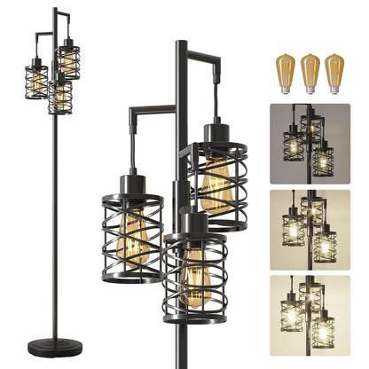 Industrial Boho Tall Floor Lamp for Living Room, Bedroom & Office