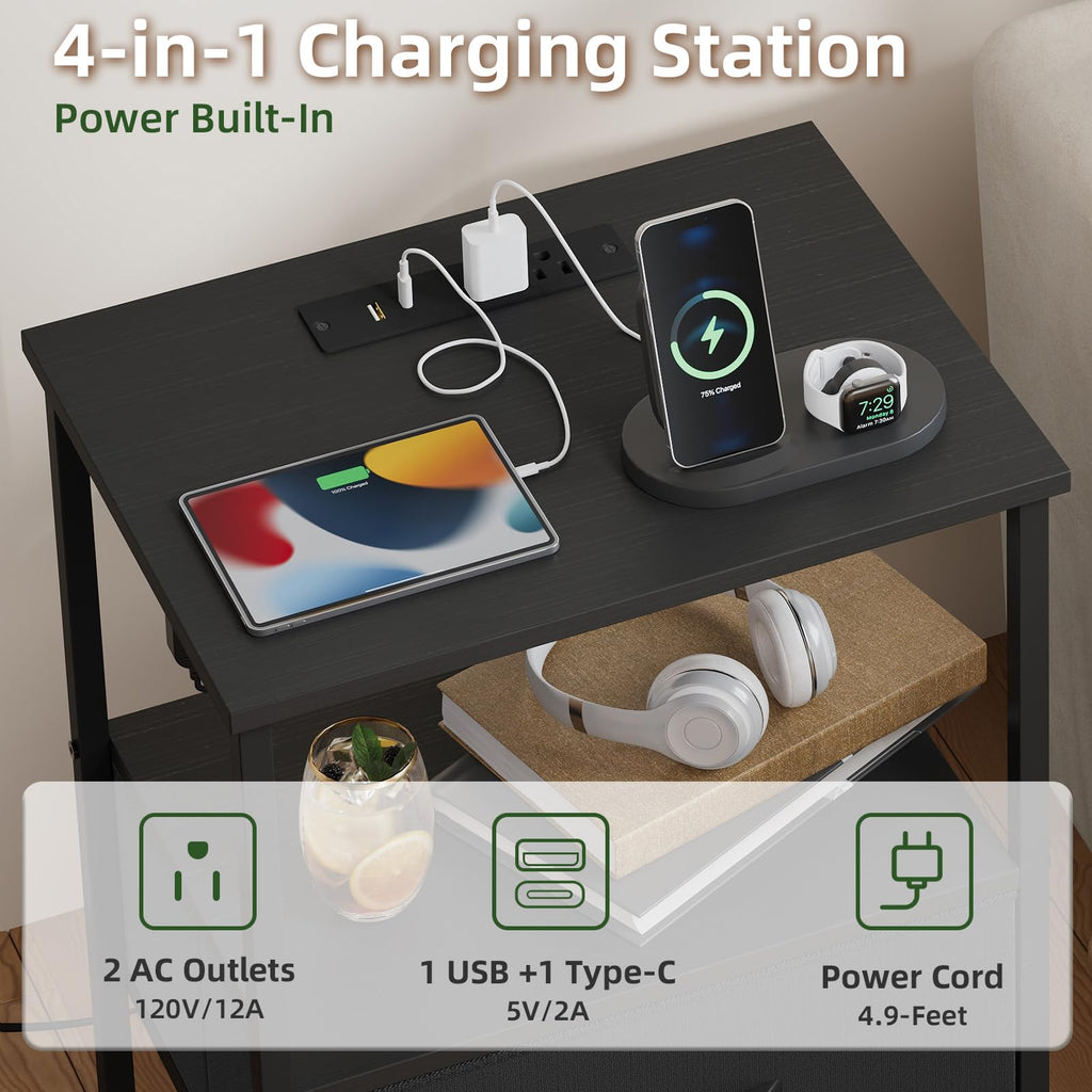 Somdot Nightstands with Charging Station & LED Light