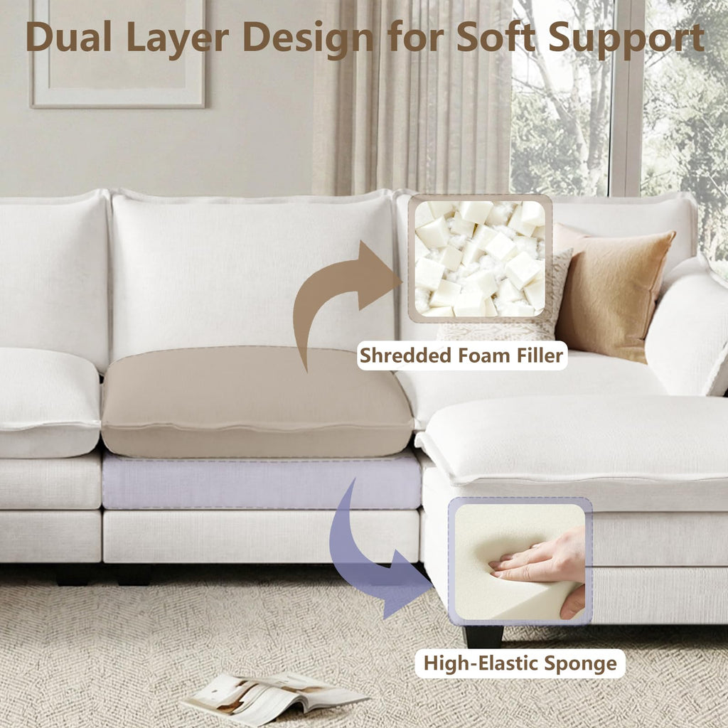 Modular U Shaped Sectional Sofa with Movable Ottoman & Pillows