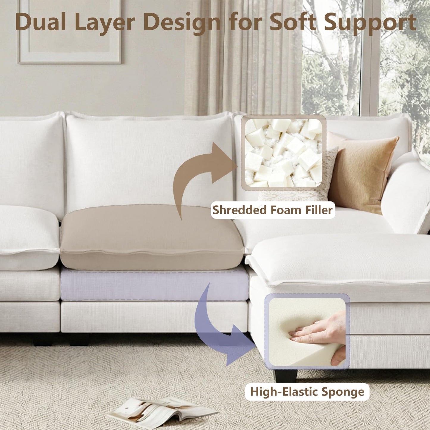 Modular U Shaped Sectional Sofa with Movable Ottoman & Pillows