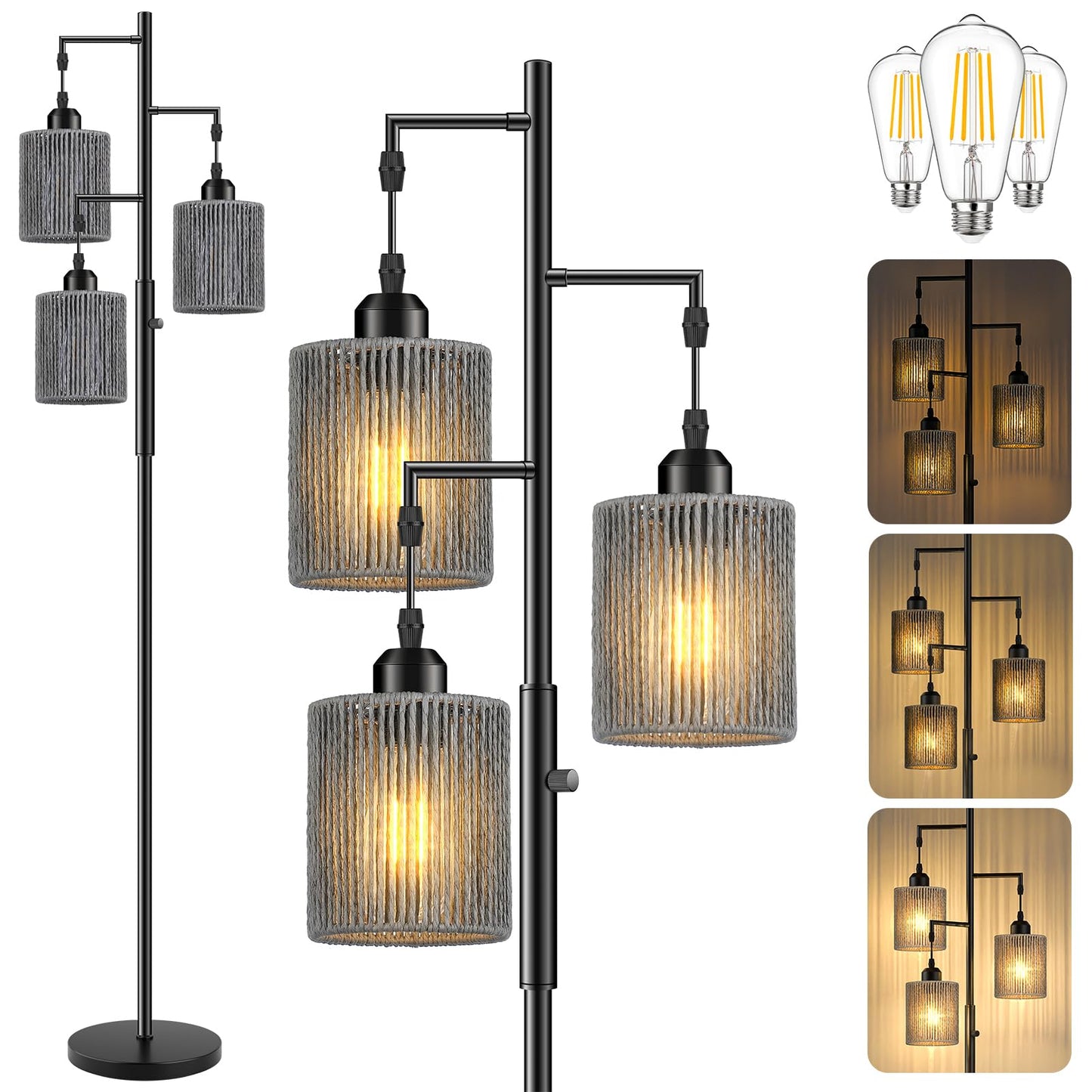 Hotsonic 72" Tall Boho Floor Lamp-Black