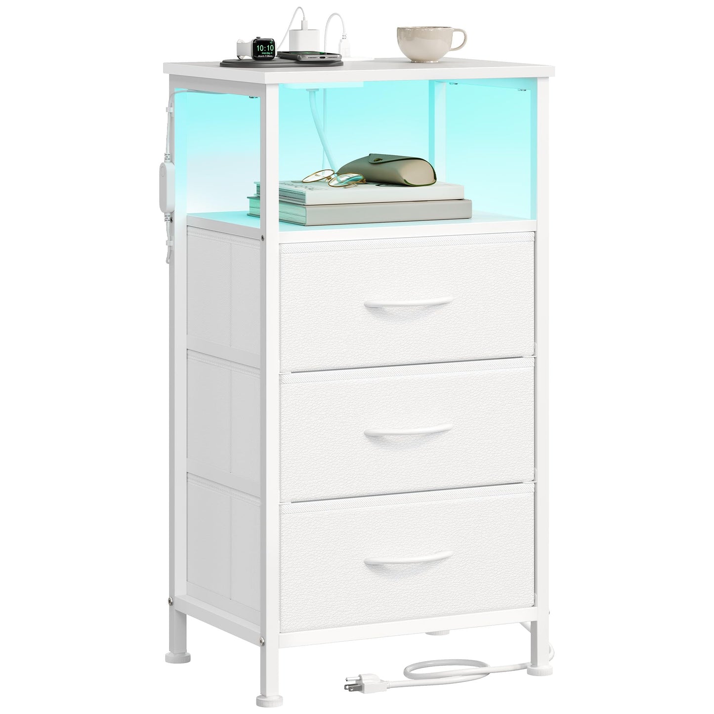 Nightstand with Charging Station and Adjustable LED Lights