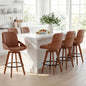 Mid Century Modern Swivel Bar Stools with Faux Leather Upholstery & Walnut Legs