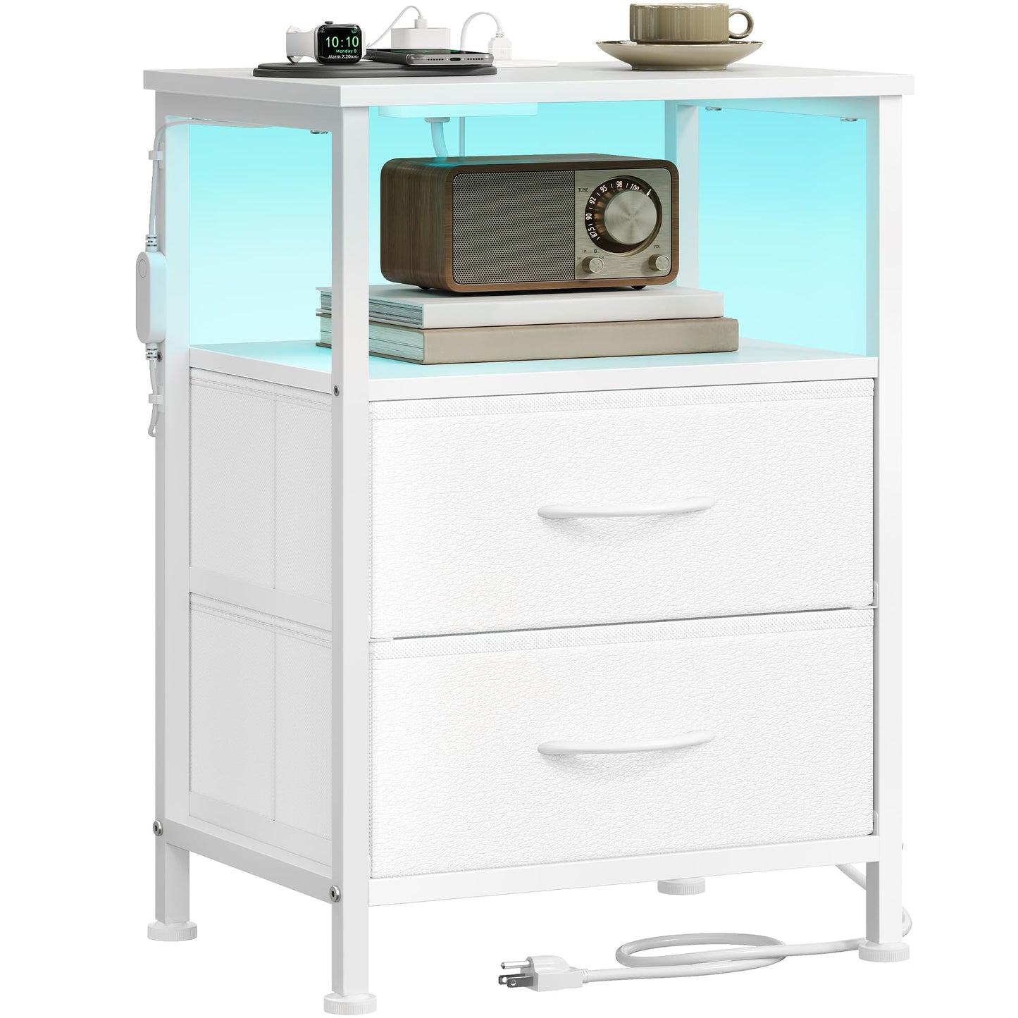 Nightstand with Charging Station and Adjustable LED Lights