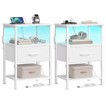 Nightstand with Charging Station and Adjustable LED Lights