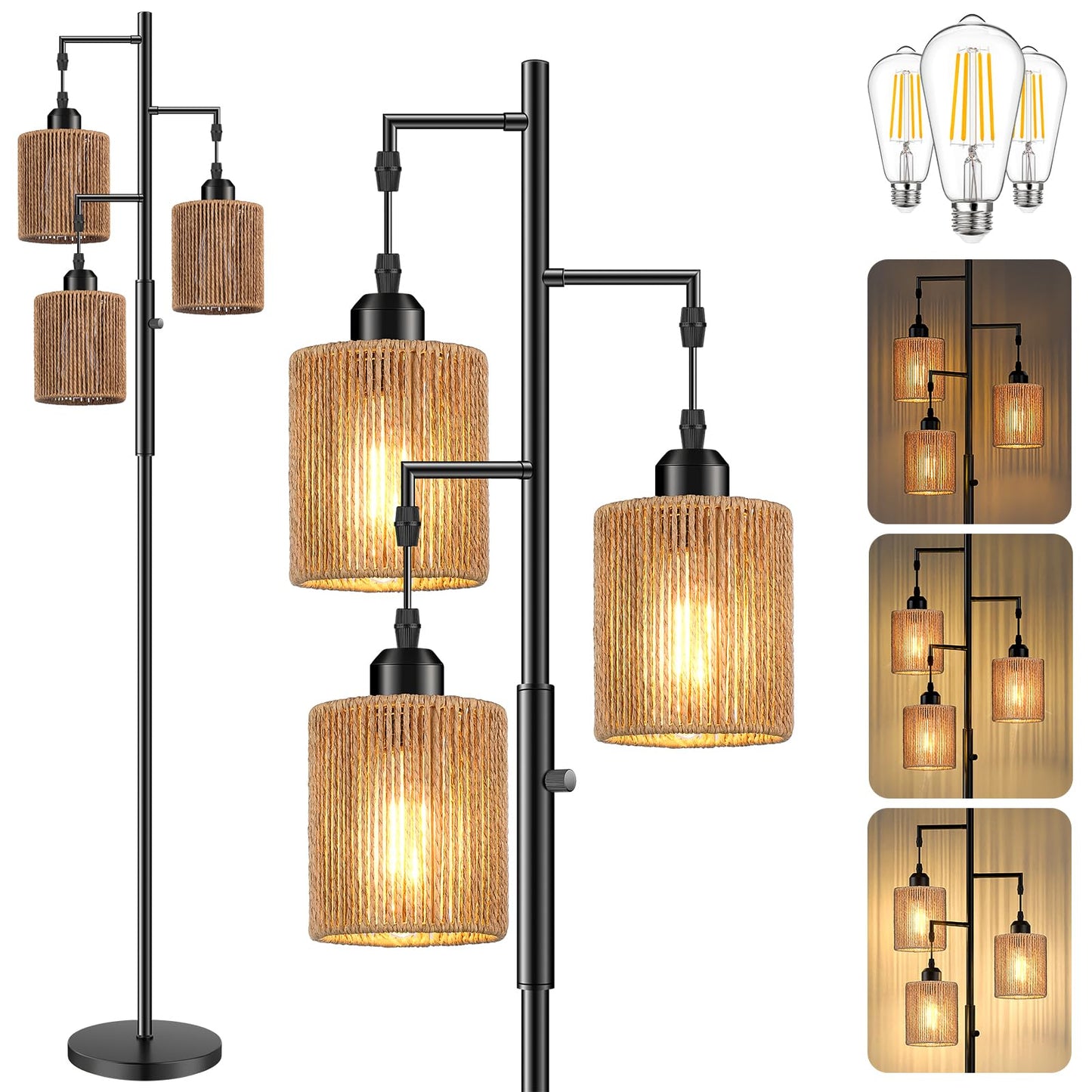 Hotsonic 72" Tall Boho Floor Lamp-Black