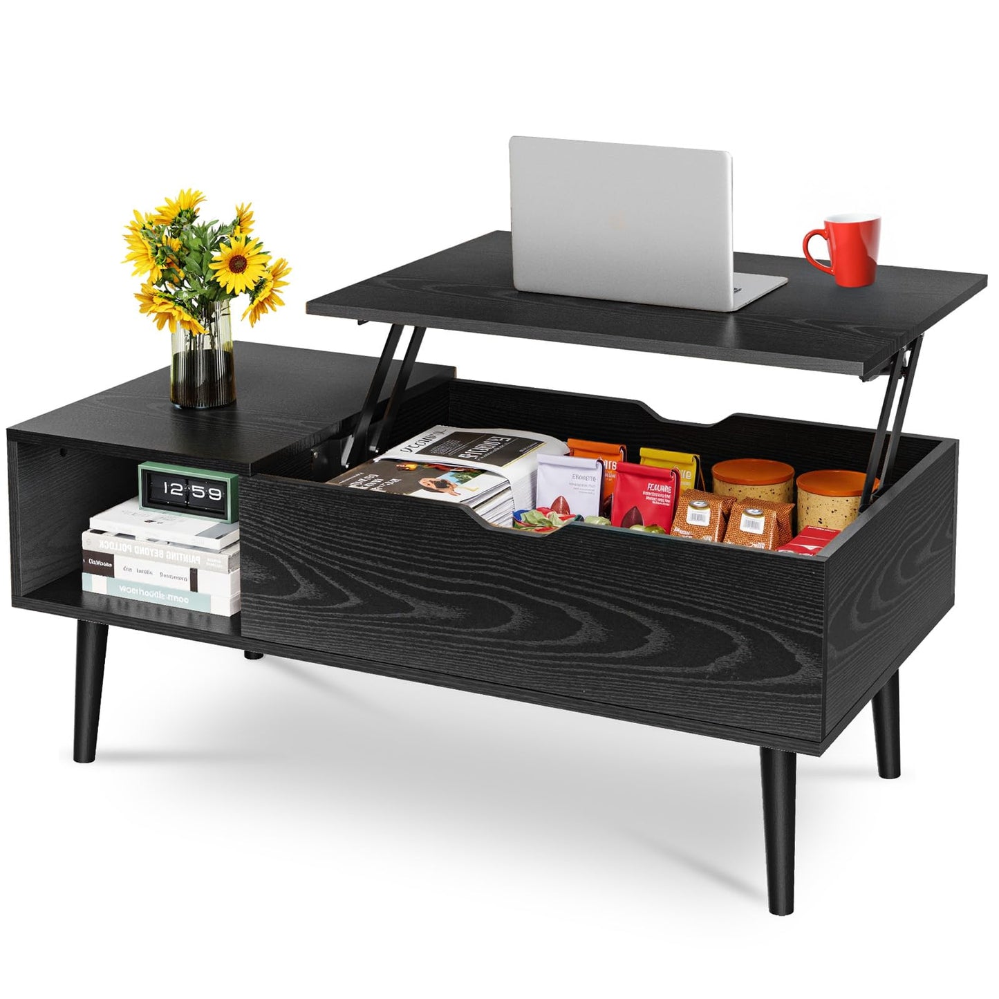 Lift Top Coffee Table with Hidden Storage Shelf for Living Room & Office