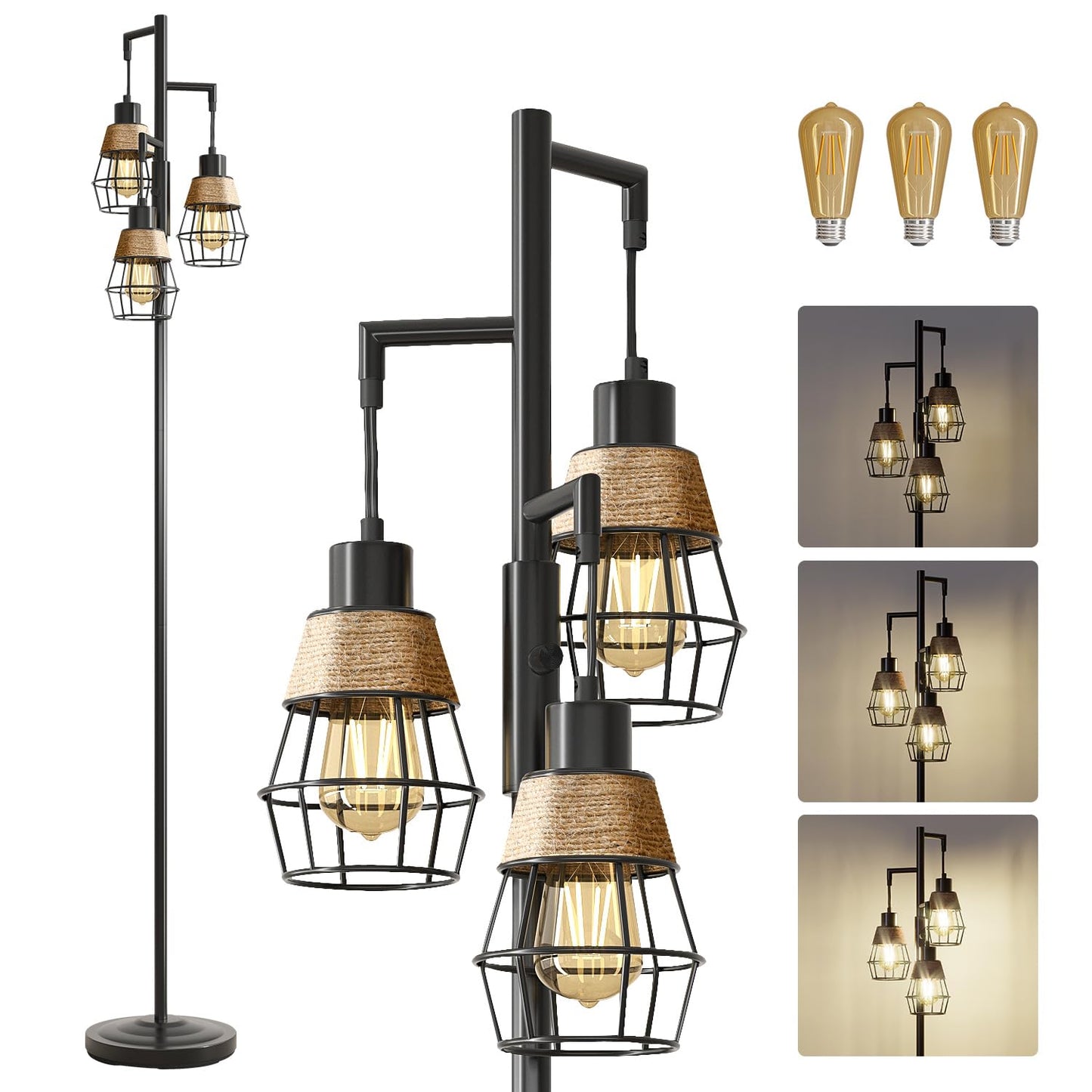 Industrial Boho Tall Floor Lamp for Living Room, Bedroom & Office