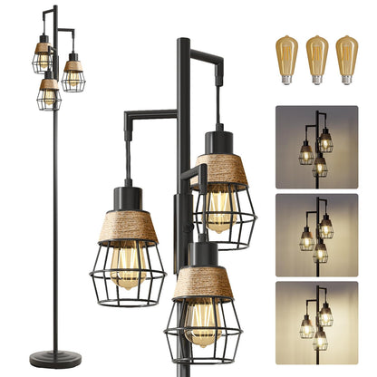 Industrial Boho Tall Floor Lamp for Living Room, Bedroom & Office