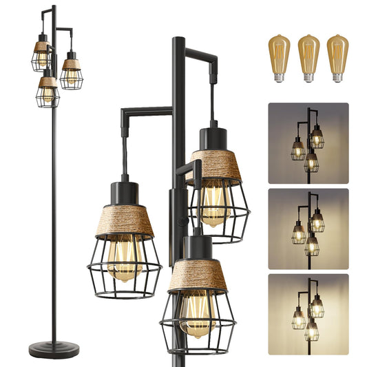 Industrial Boho Tall Floor Lamp for Living Room, Bedroom & Office