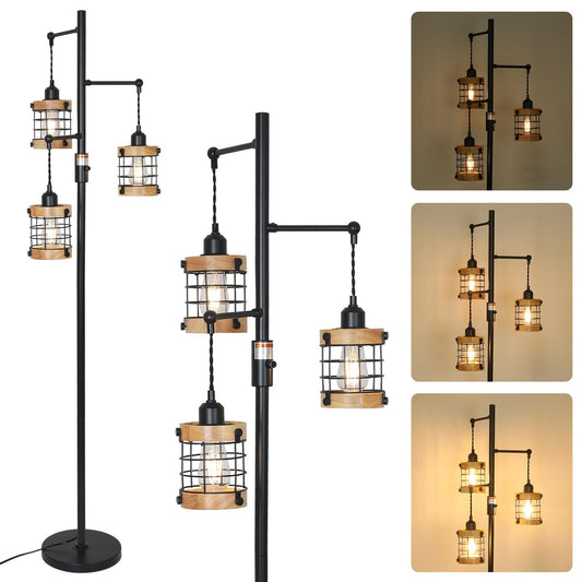 Vintage Wood Floor Lamp with Dimmable Standing Design for Living & Office